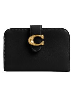 New Coach Black Leather Tabby Wallet with Gold Accent